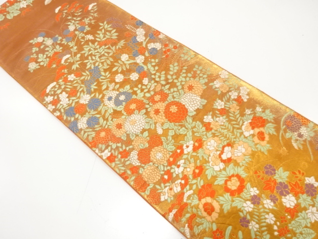 アンティーク　川島織物製　四季草花模様織り出し袋帯（材料）